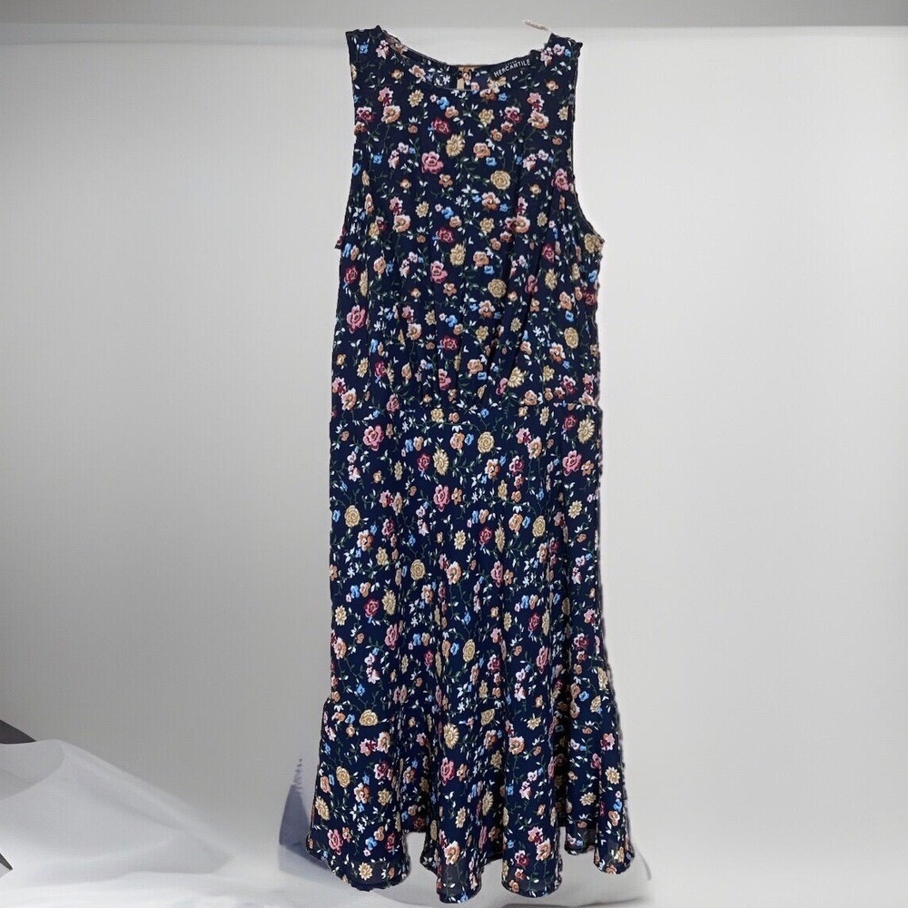 J.Crew Mercantile Floral Dress Women 00 Navy Blue‎ Sleeveless Fit Flare Summer